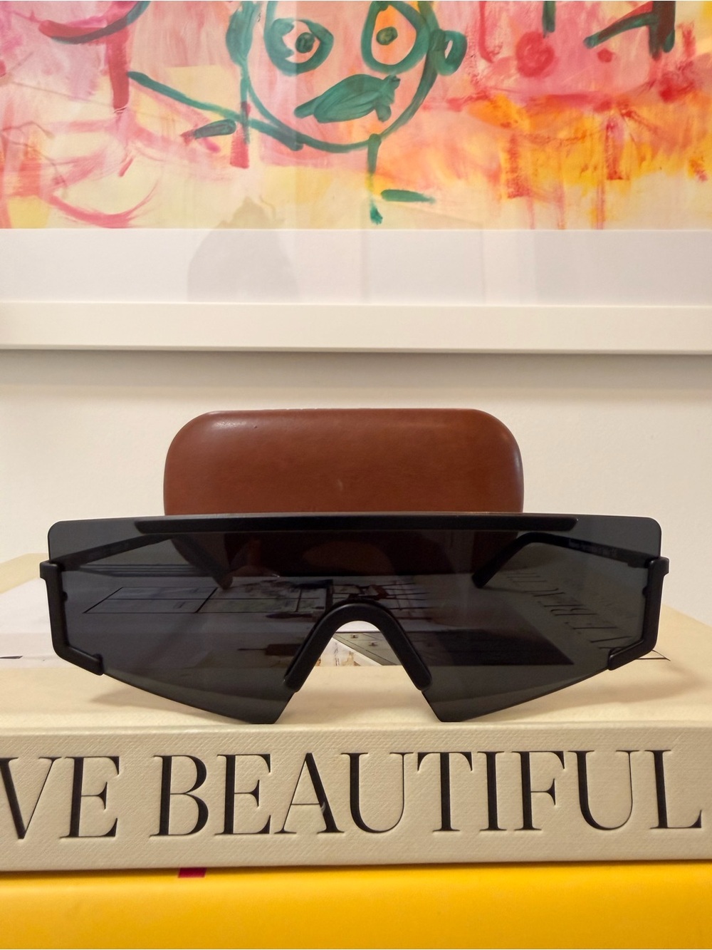 Le Specs Futuristic Shield Sunglasses in Black